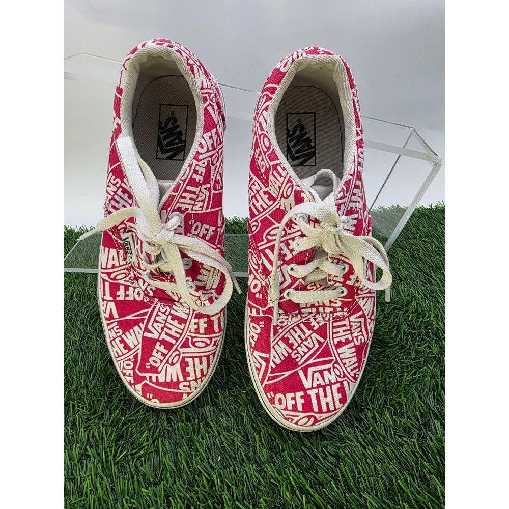 Kids Vans Off The Wall‎ Logo Red & White Canvas Lace-Up Sneakers Youth sz 3.5